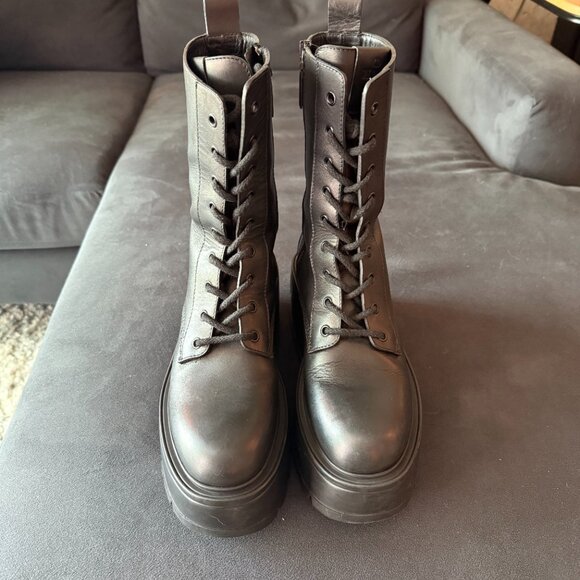 Valentino VLOGO Leather Platform Combat Boots - Picture 4 of 4